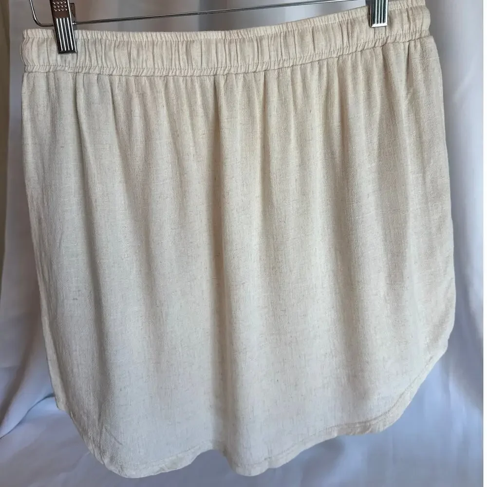 Umgee Linen Blend Skirt – Medium Oatmeal Elastic Waist Summer Coastal - Picture 4 of 9
